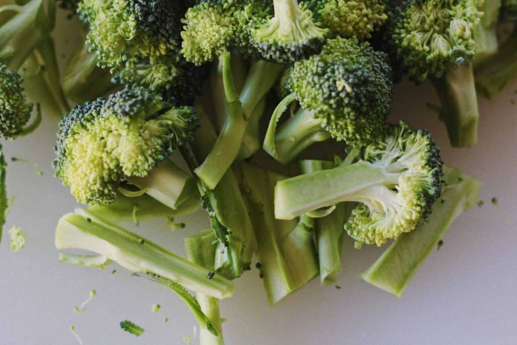 tight shot of broccoli for roasted winter salad