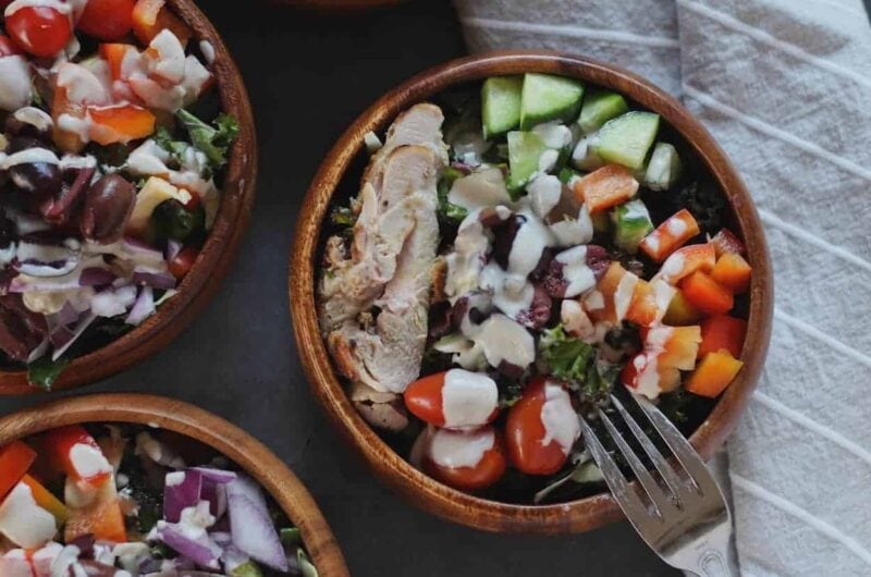 kale Greek salad + garlic tahini dressing