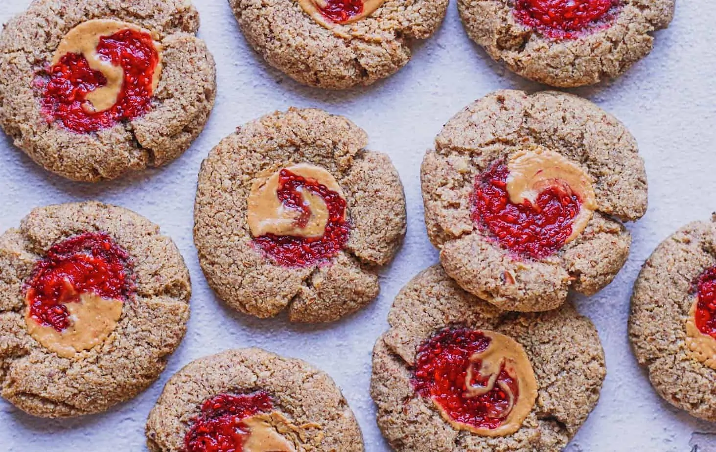 closeup of keto peanut butter and jelly cookies
