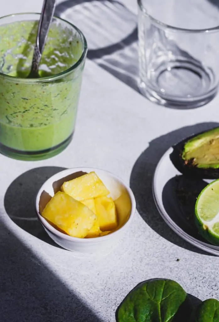 keto tropical smoothie ingredients on a table