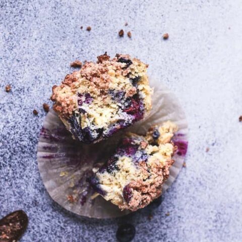 keto blueberry muffin halved