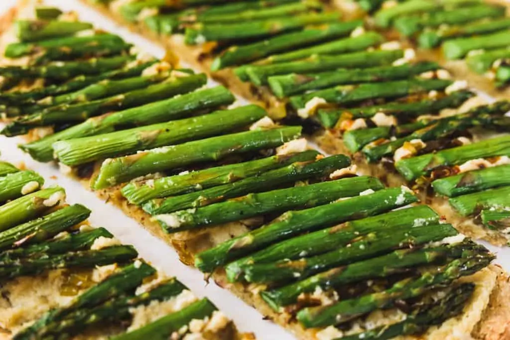 keto ricotta and asparagus flatbread closeups of asparagus
