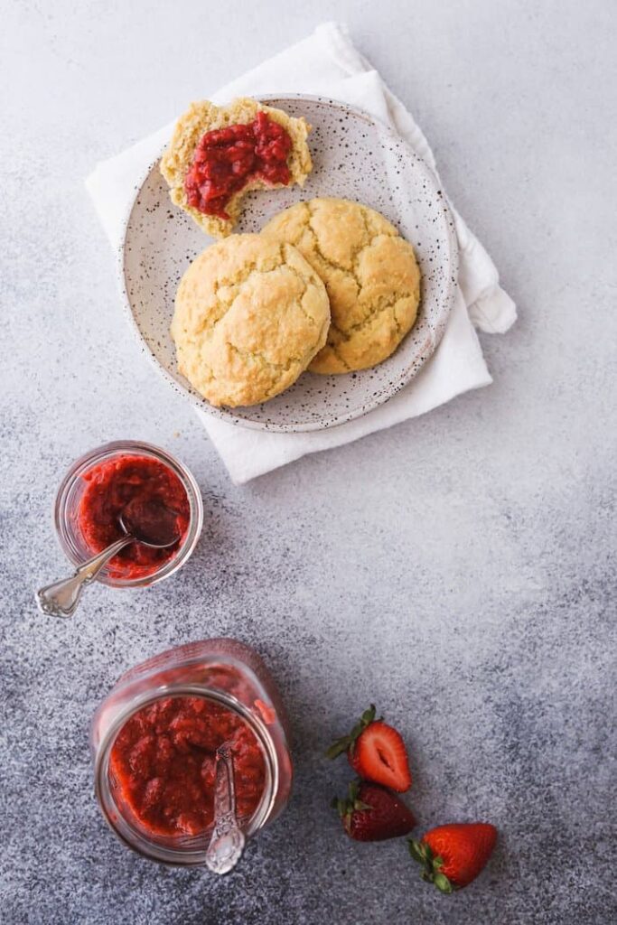biscuits and jam flatlay