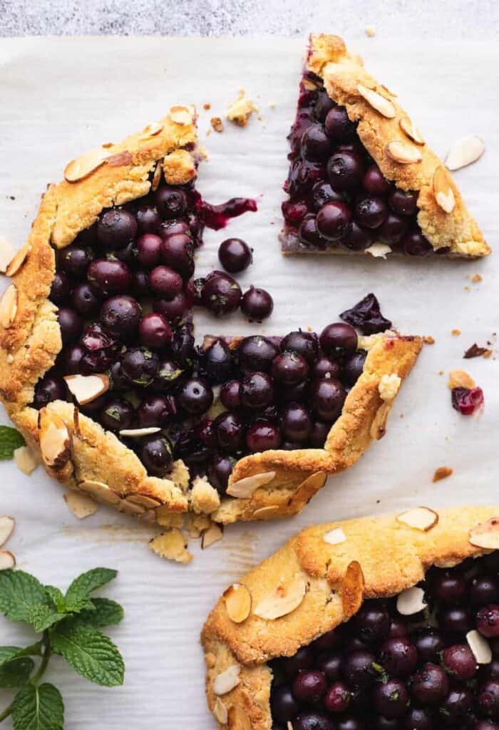 low-carb blueberry galettes overhead shot