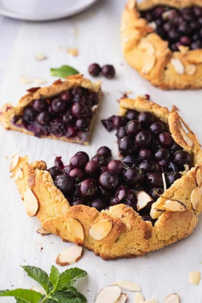 blueberry galettes with a slice cut