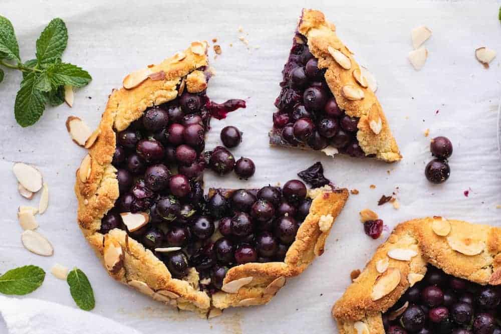 blueberry galettes with almonds and mint