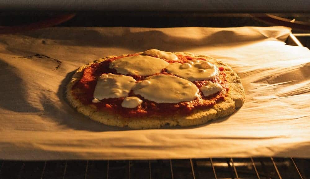 keto pizza in the oven