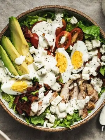 keto Cobb salad in a bowl with ranch dressing