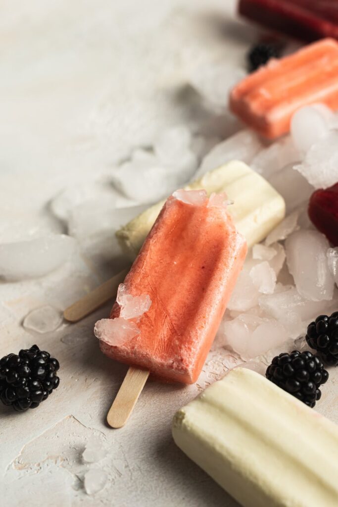 different keto popsicle flavors on ice