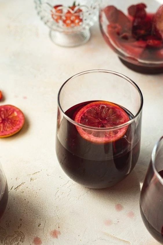 low-carb red sangria in a wine glass
