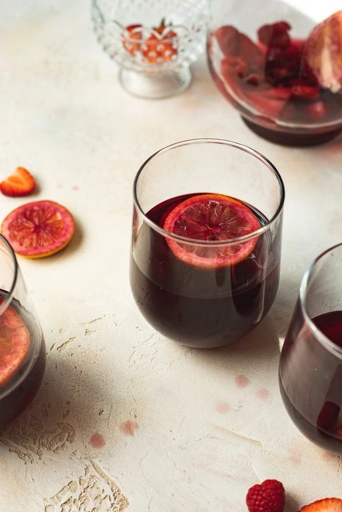 low-carb red sangria in a wine glass