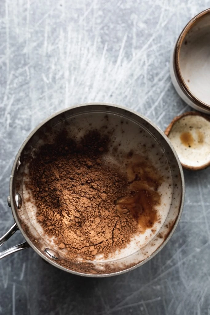 ingredients in pan for keto hot cocoa