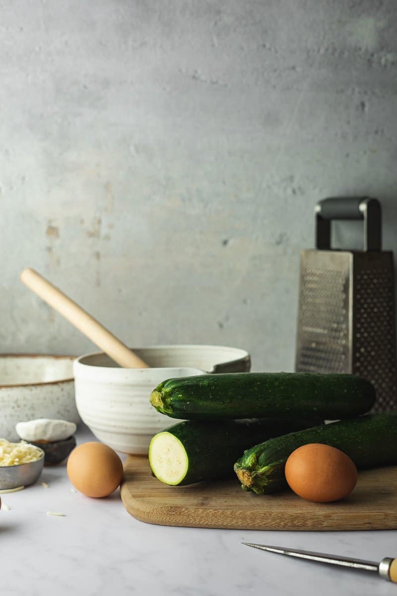 Ingredients for low-carb zucchini fritters.
