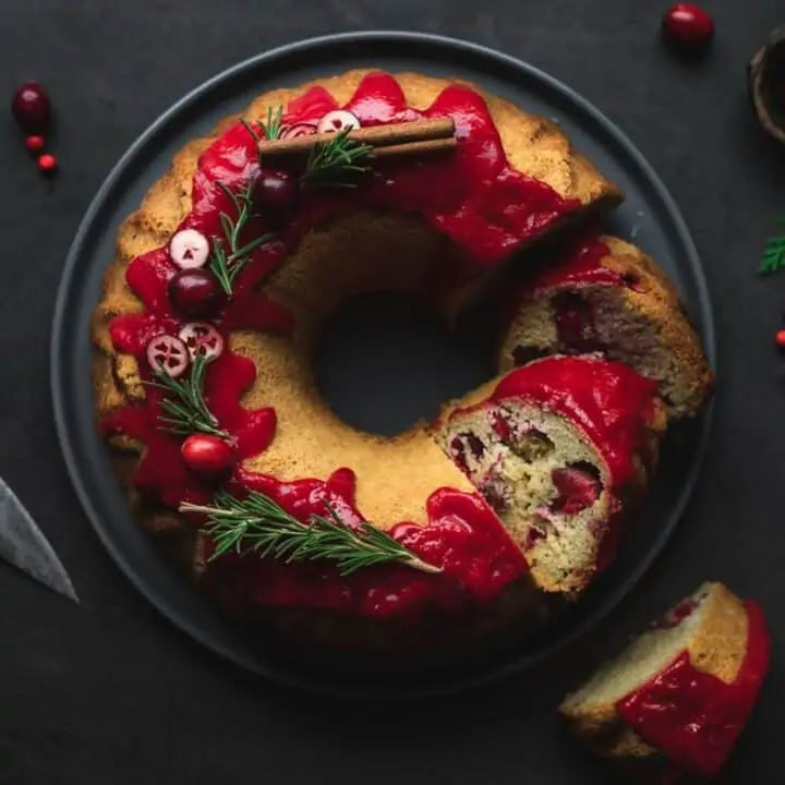 cranberry Bundt cake on serving tray
