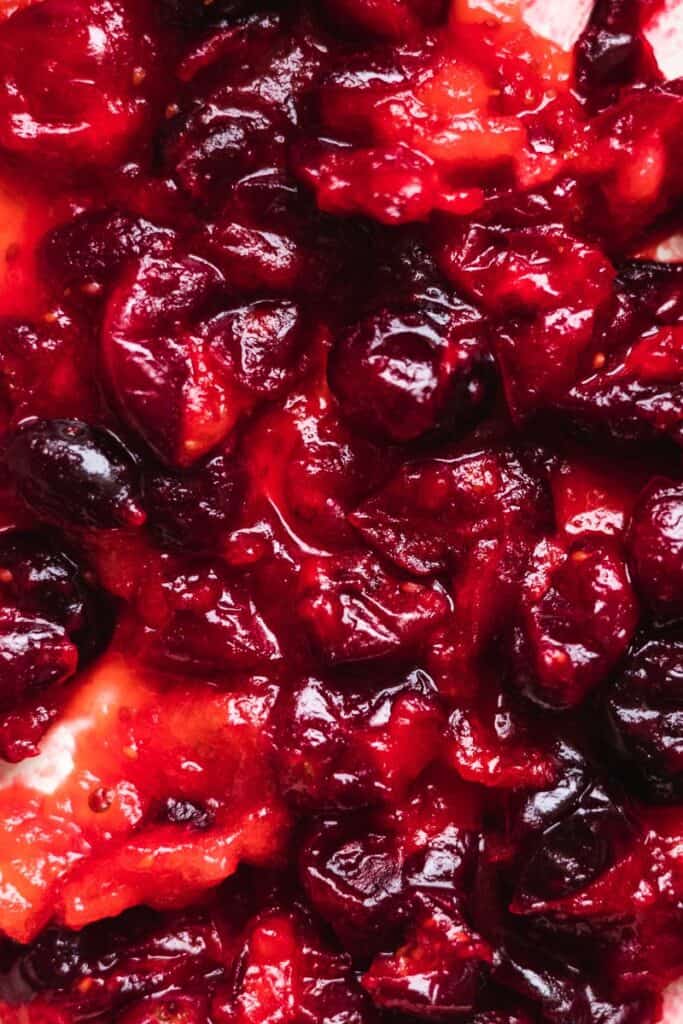 closeup of cooked and mashed cranberries