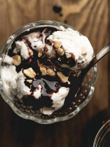 closeup of keto chocolate ice cream sundae