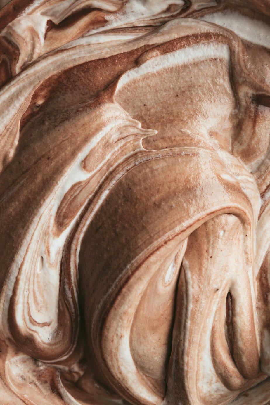 Closeup of swirls in keto French silk pie mousse filling.