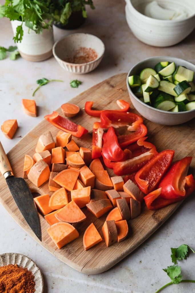 veggies cut for harissa chicken recipe