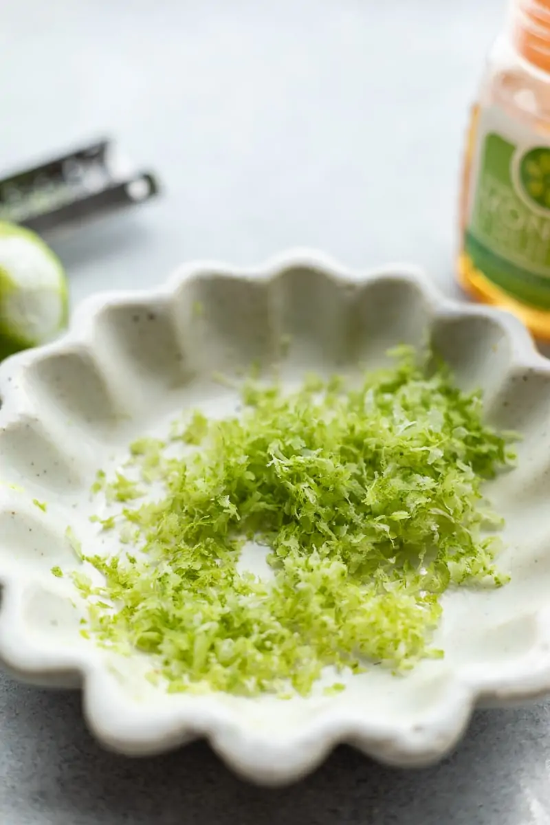 Fresh key lime zest in a dish.