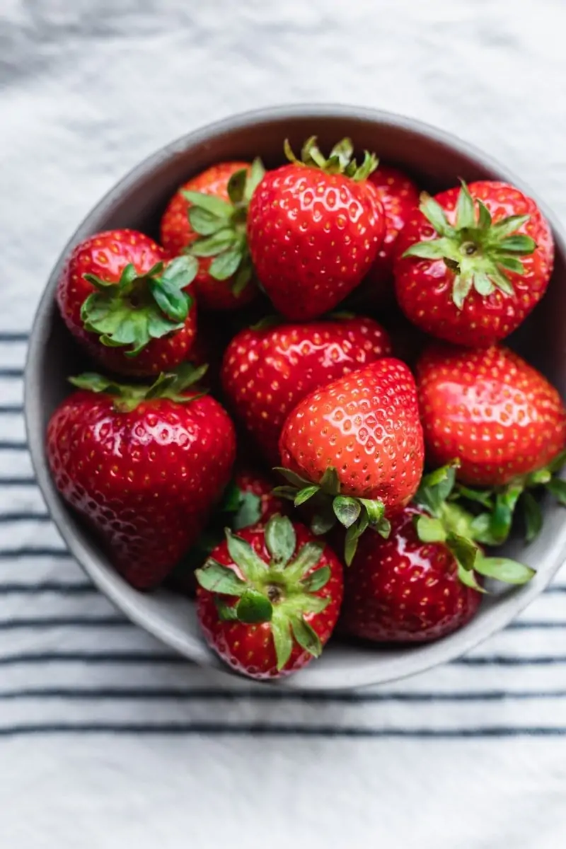 closeup of bowl of strawberries