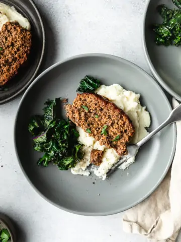 keto meatloaf recipe on gray plates