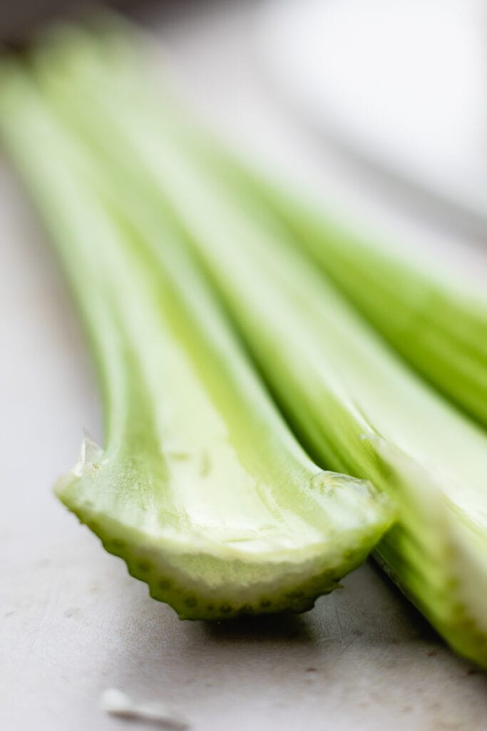 closeup of celery for cabbage sausage soup recipe