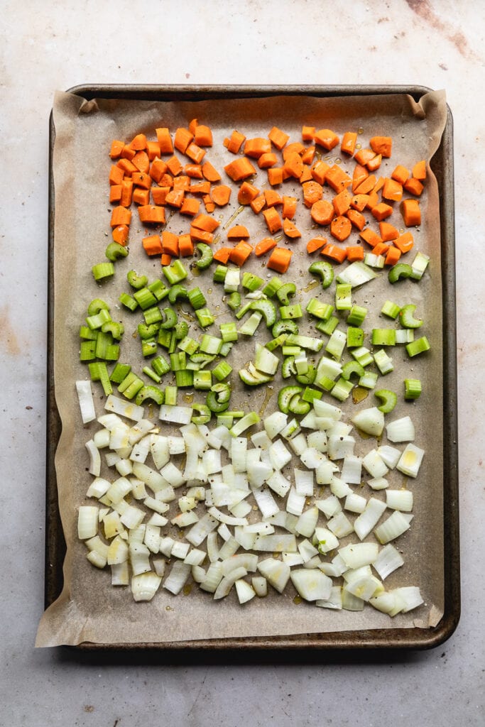 vegetables on a baking sheet for roasting