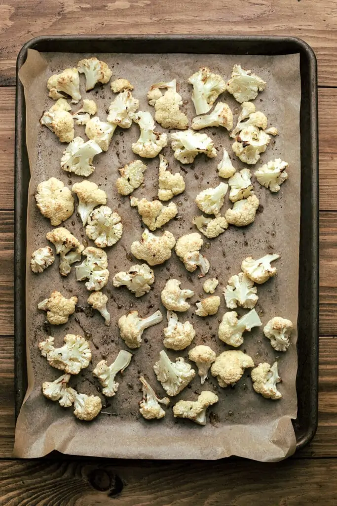 roasted cauliflower on sheet pan for keto shepherd's pie