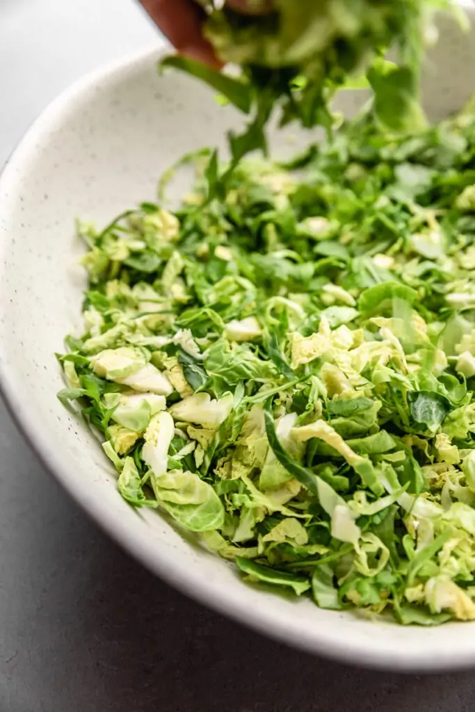Shaved brussels sprouts in a bowl