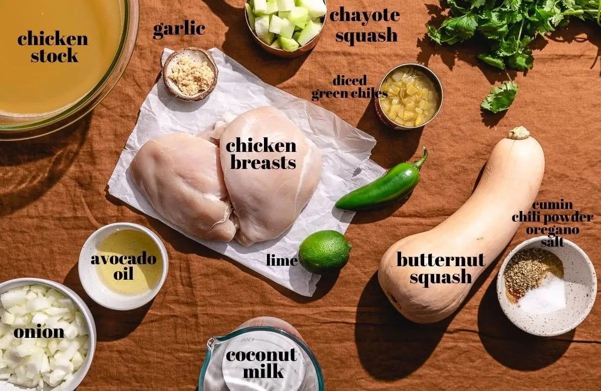 ingredients for keto chicken chili with butternut squash