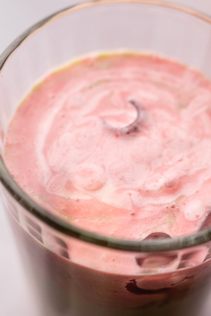 Closeup of strawberry cream for strawberry matcha latte recipe.