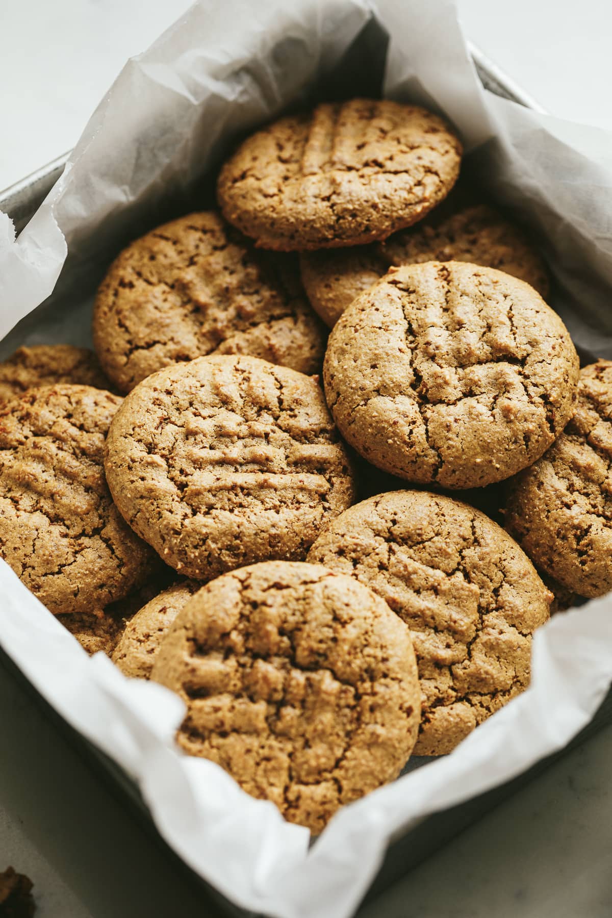Almond flour peanut butter cookies in a dish.