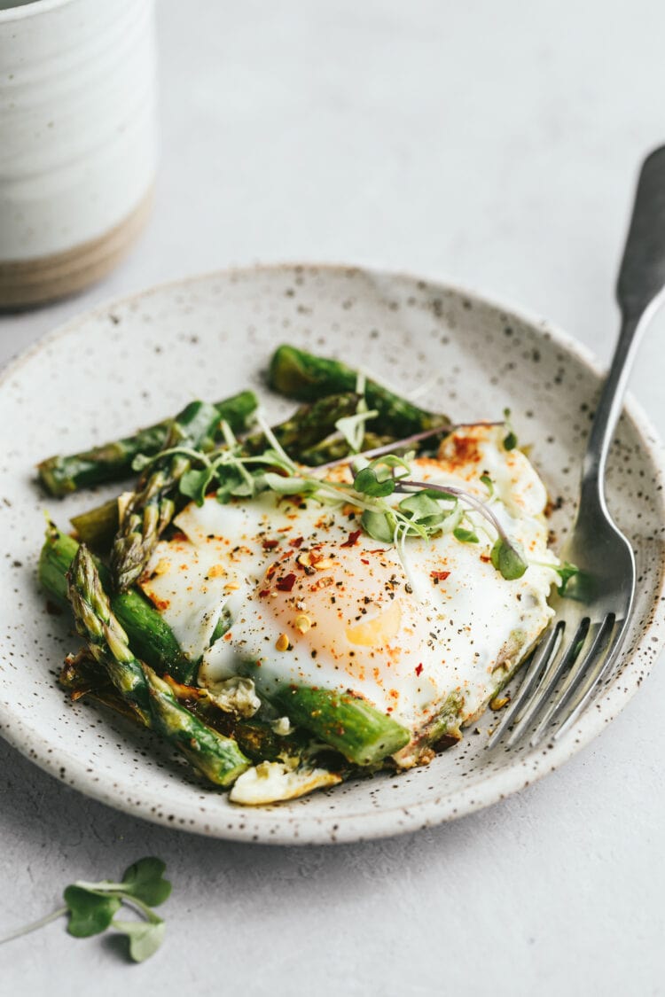 Image showcasing Skillet Asparagus and Eggs - Stem + Spoon