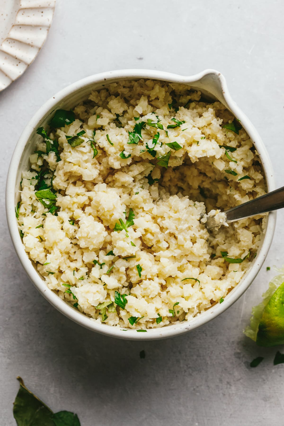 A bowl of keto coconut cauliflower rice.