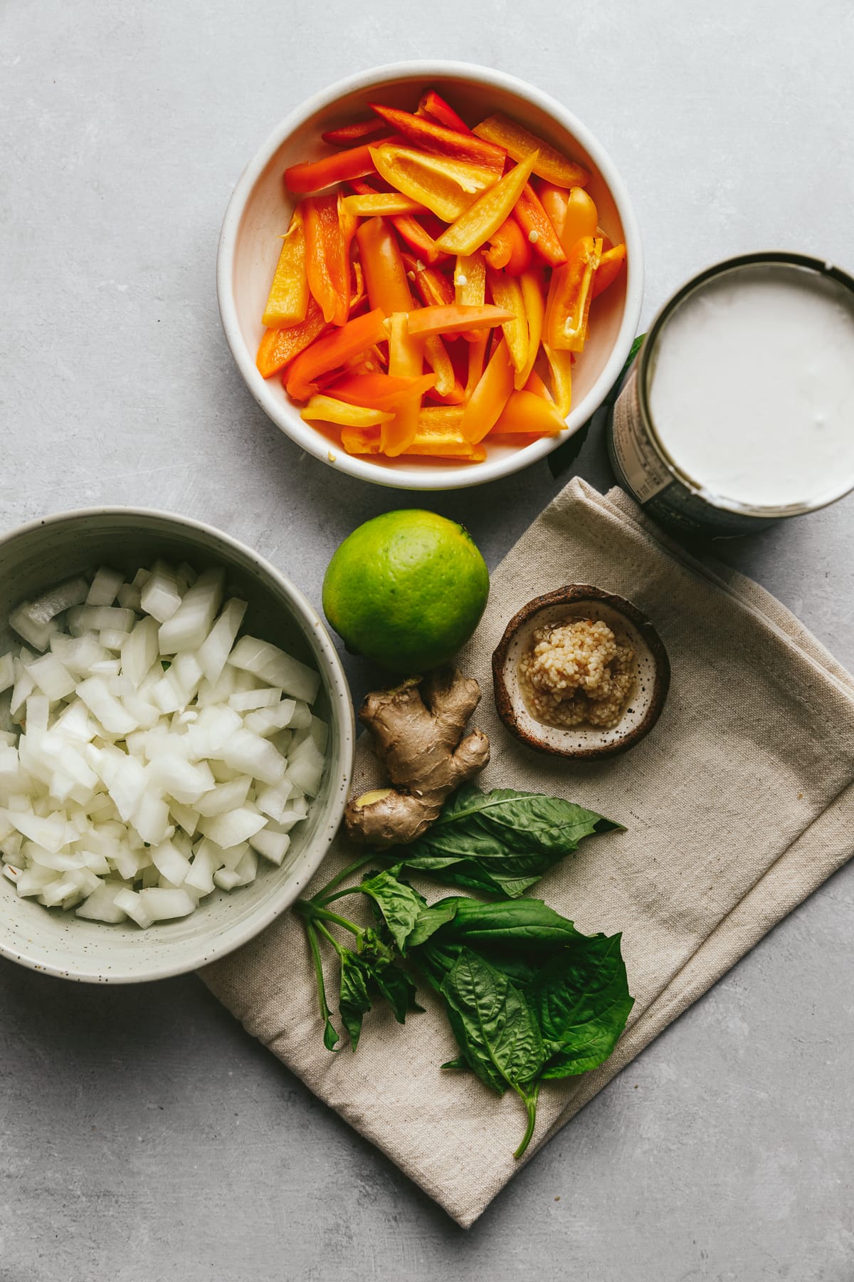 Ingredients for red curry sauce for turkey meatballs.