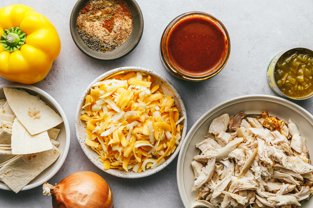 Ingredients for keto chicken enchilada skillet.