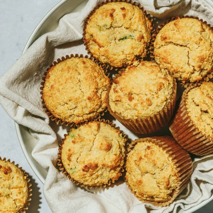 Keto cornbread muffins in a serving bowl.