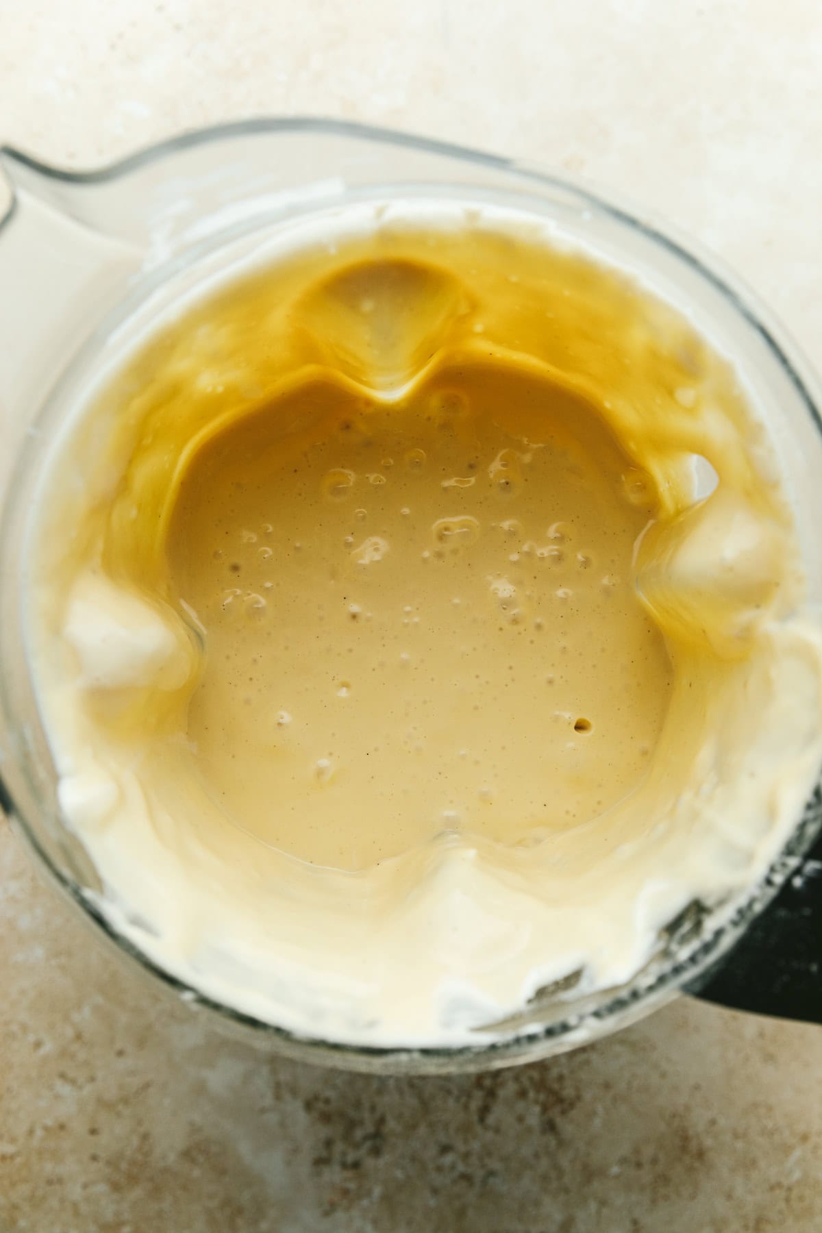 The cheesecake batter in a blender.