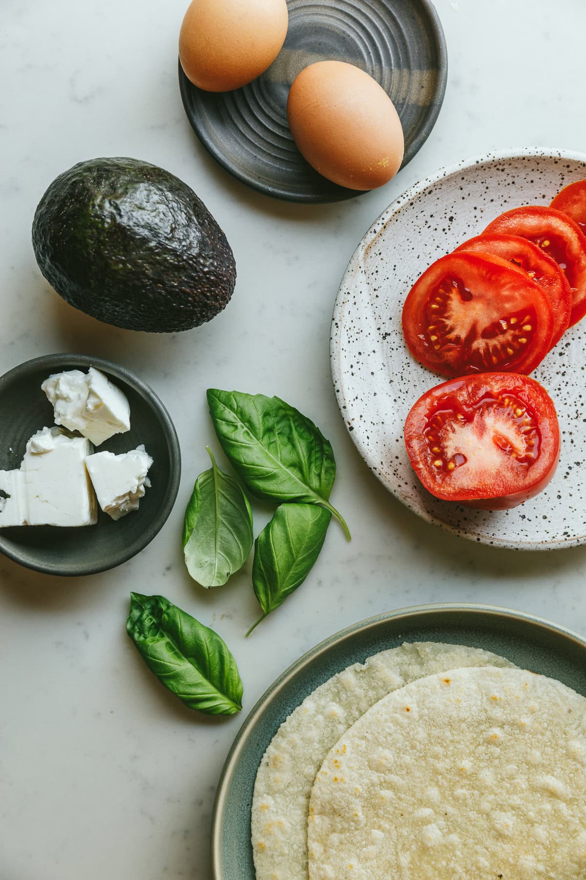 Ingredients for feta fried eggs.